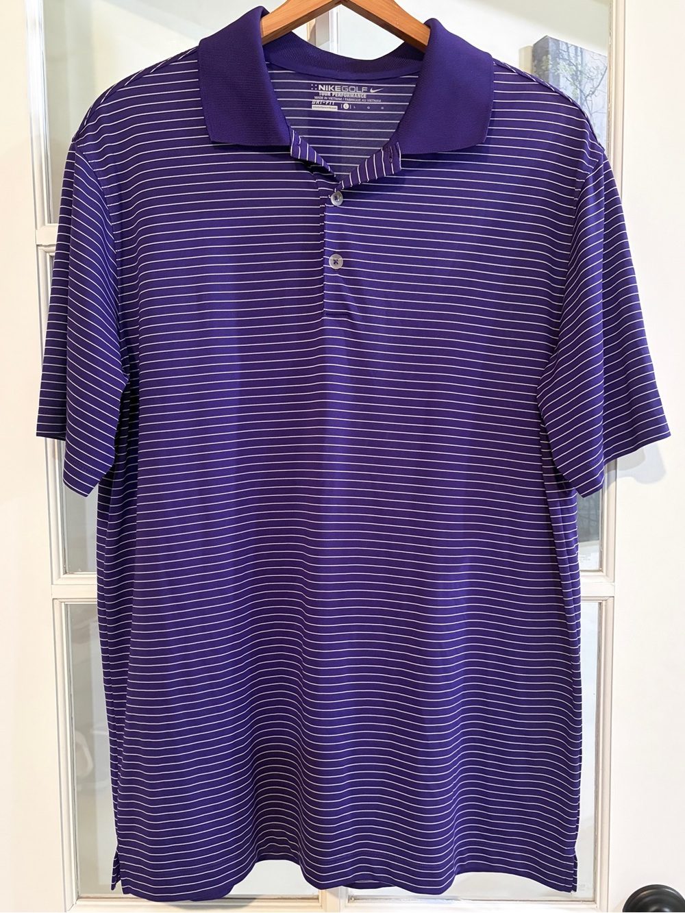 Nike Golf Tour Performance Dri-Fit Purple Stripe Polo Shirt Men’s Athletic Large